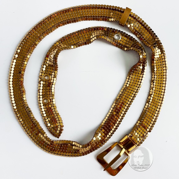 Whiting Davis Gold Metal Mesh Belt Vintage 70s Disco  Studio 54 Retro